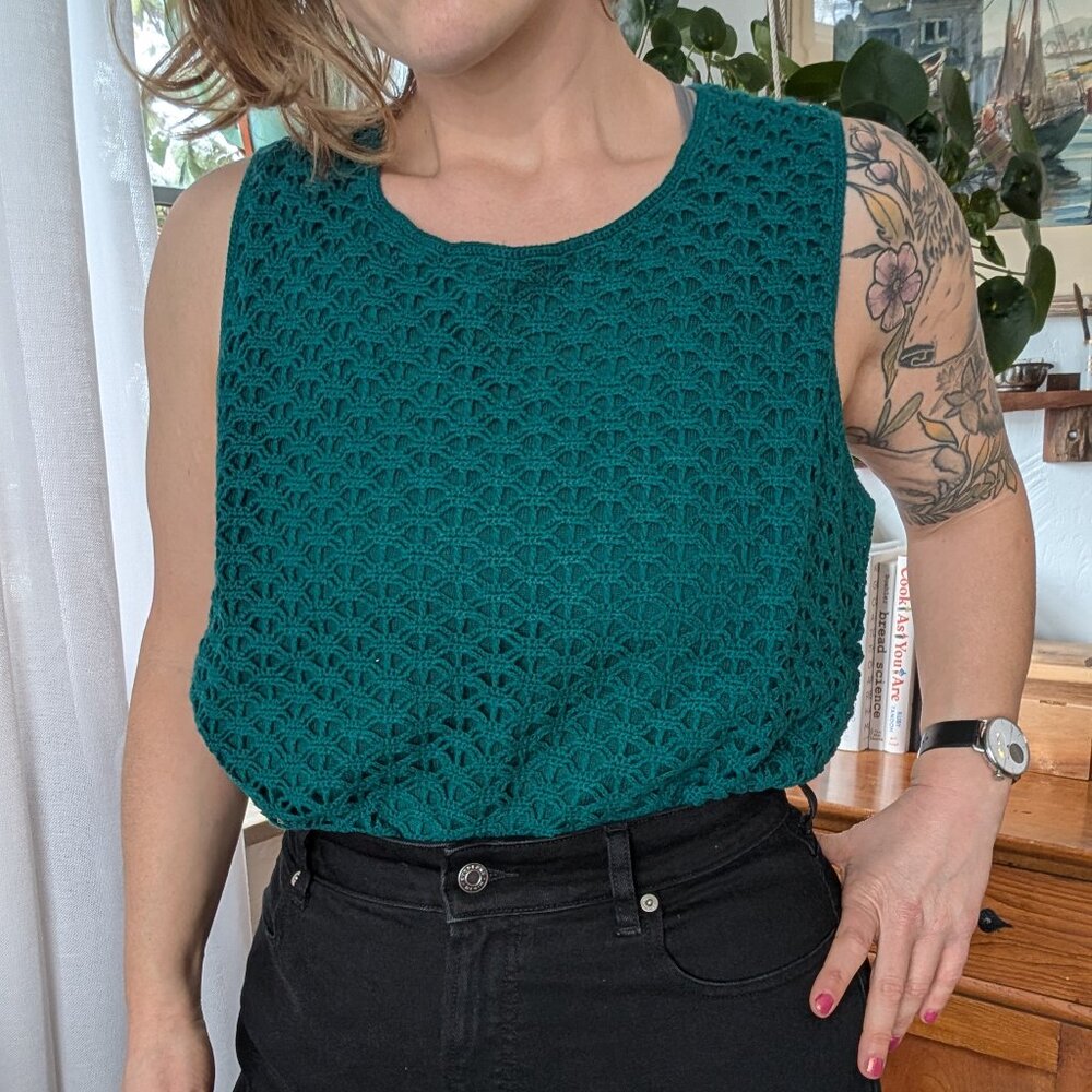 Maggie McNaughton - Vintage 90s knit crochet lace tank - 2X